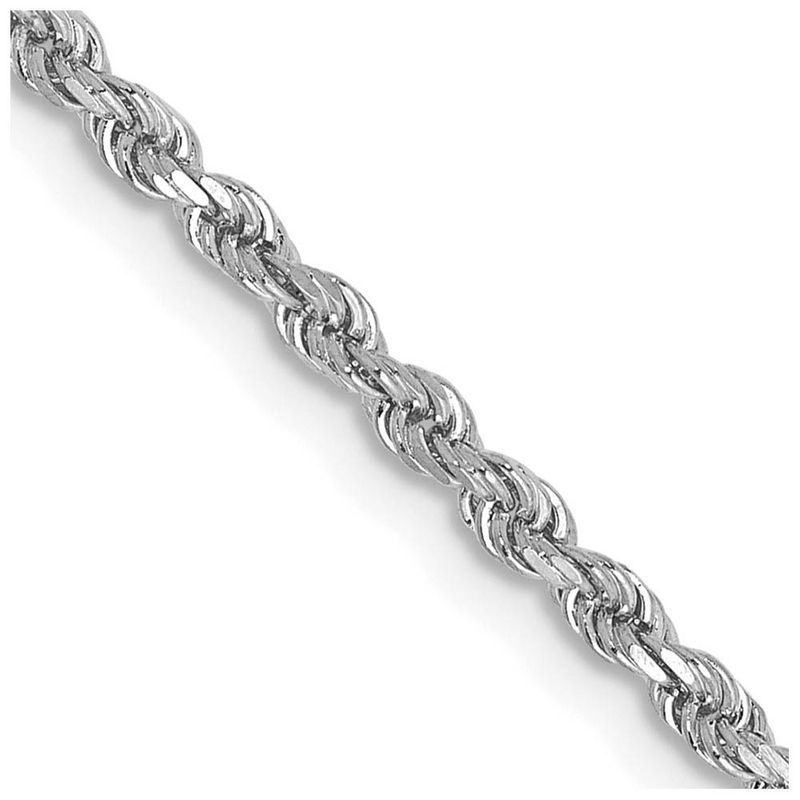 2mm 10k White Gold Solid Diamond Cut Rope Chain Anklet, 9 Inch